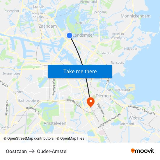 Oostzaan to Ouder-Amstel map