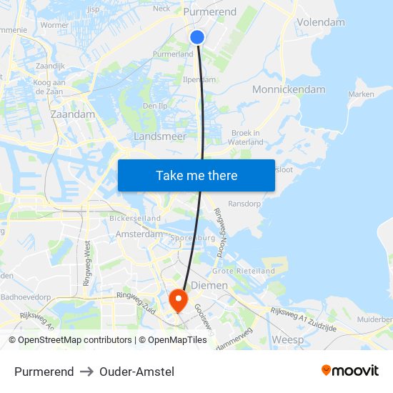 Purmerend to Ouder-Amstel map