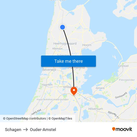 Schagen to Ouder-Amstel map