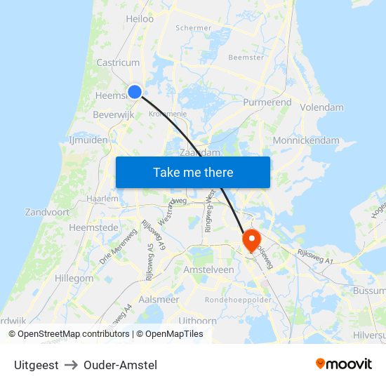Uitgeest to Ouder-Amstel map
