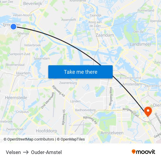 Velsen to Ouder-Amstel map
