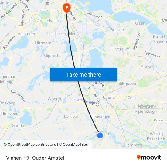 Vianen to Ouder-Amstel map