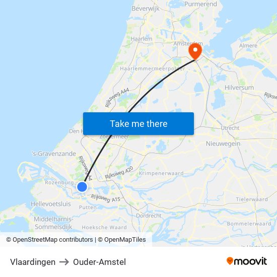 Vlaardingen to Ouder-Amstel map