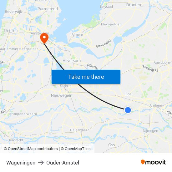 Wageningen to Ouder-Amstel map