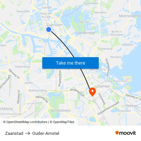 Zaanstad to Ouder-Amstel map