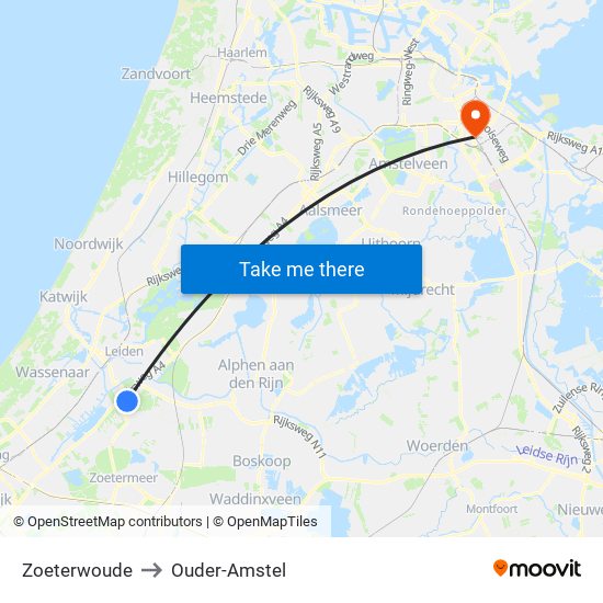 Zoeterwoude to Ouder-Amstel map