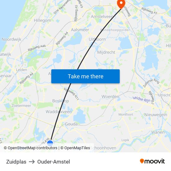 Zuidplas to Ouder-Amstel map
