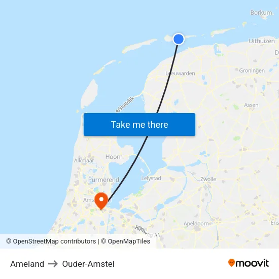 Ameland to Ouder-Amstel map
