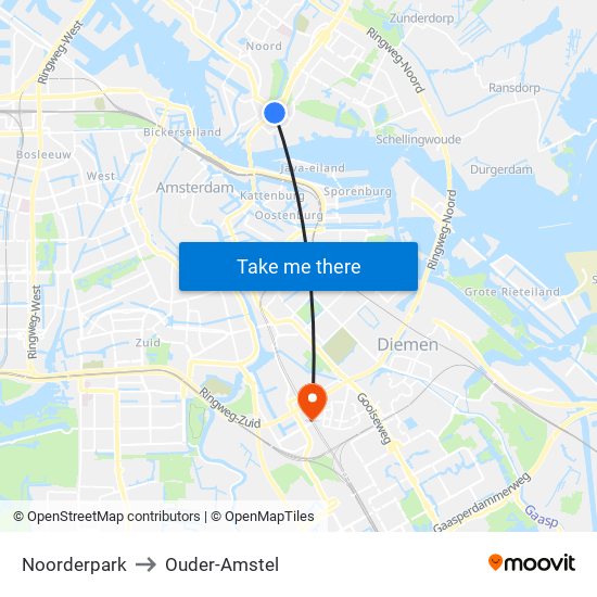 Noorderpark to Ouder-Amstel map