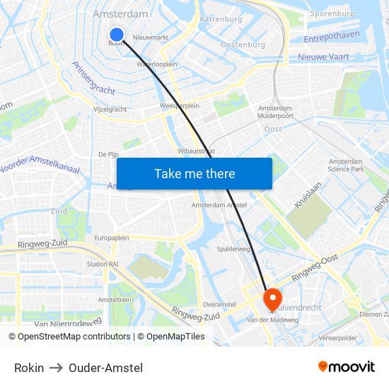 Rokin to Ouder-Amstel map