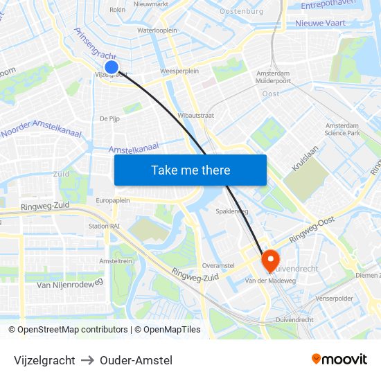 Vijzelgracht to Ouder-Amstel map