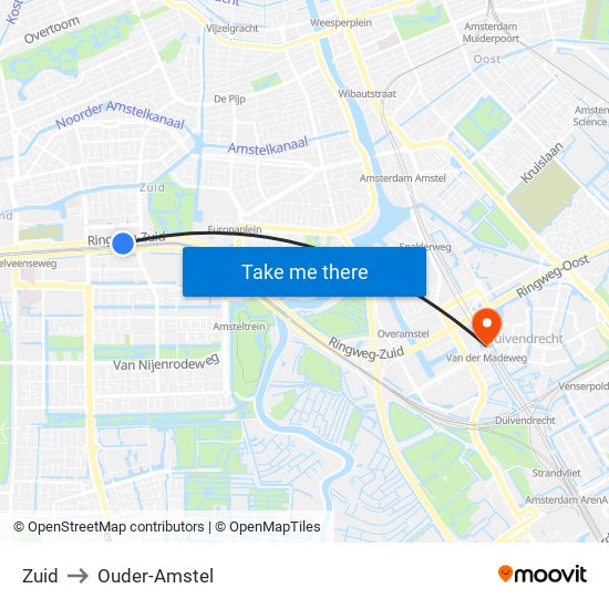 Zuid to Ouder-Amstel map