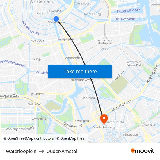 Waterlooplein to Ouder-Amstel map