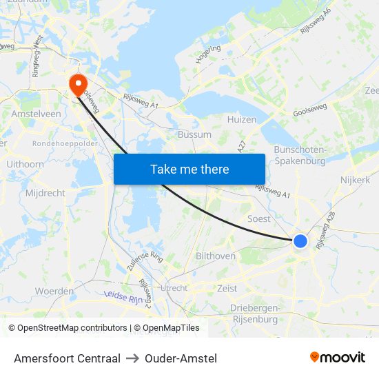 Amersfoort Centraal to Ouder-Amstel map