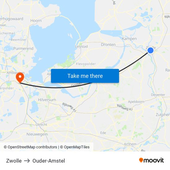 Zwolle to Ouder-Amstel map