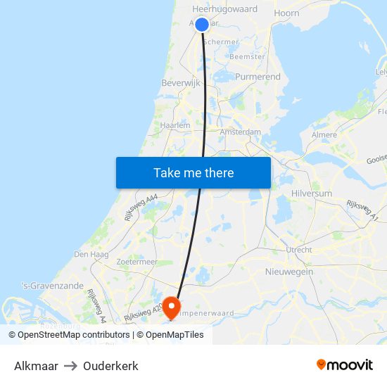 Alkmaar to Ouderkerk map