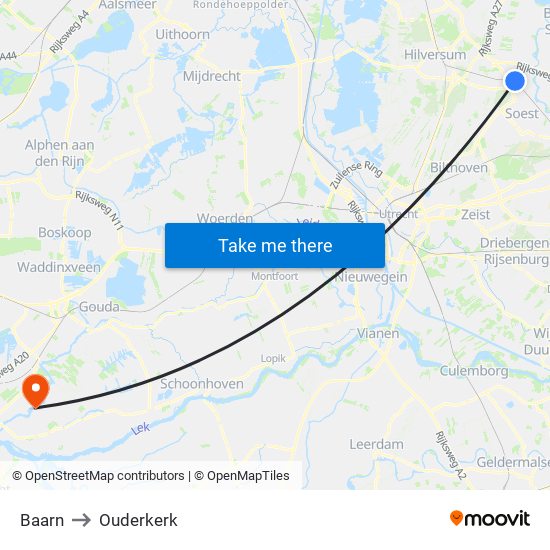 Baarn to Ouderkerk map