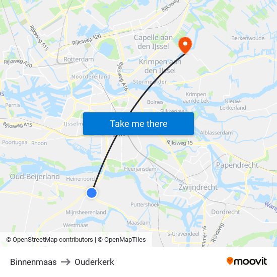 Binnenmaas to Ouderkerk map