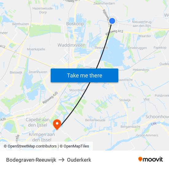 Bodegraven-Reeuwijk to Ouderkerk map