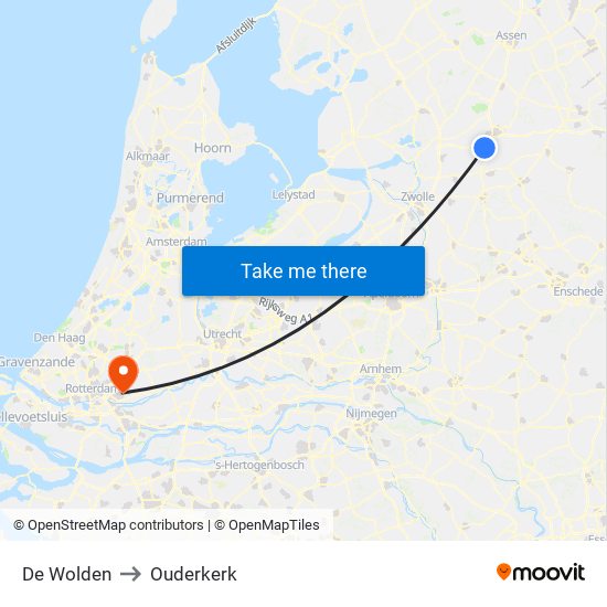 De Wolden to Ouderkerk map
