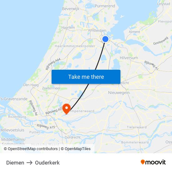 Diemen to Ouderkerk map