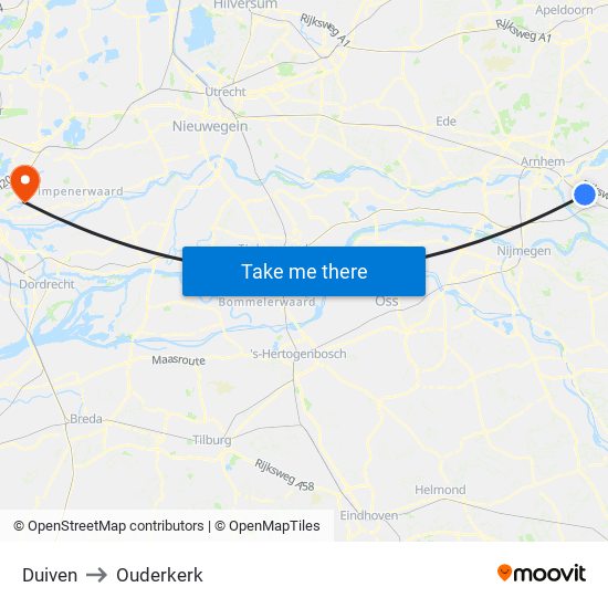 Duiven to Ouderkerk map