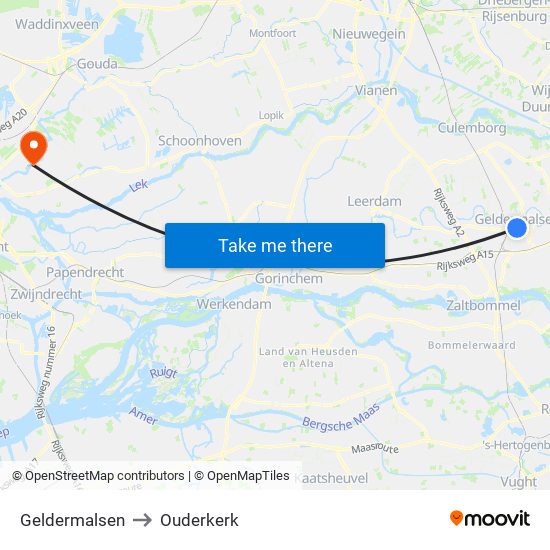 Geldermalsen to Ouderkerk map