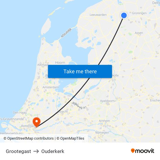 Grootegast to Ouderkerk map