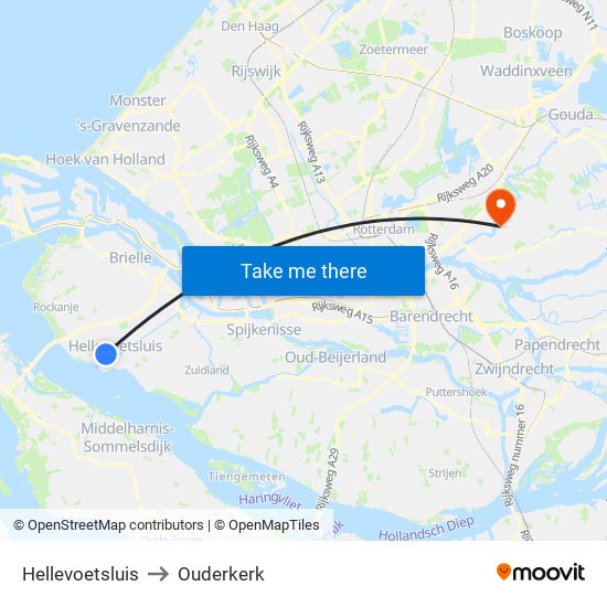 Hellevoetsluis to Ouderkerk map
