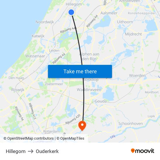 Hillegom to Ouderkerk map