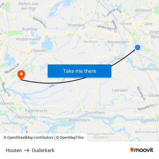 Houten to Ouderkerk map