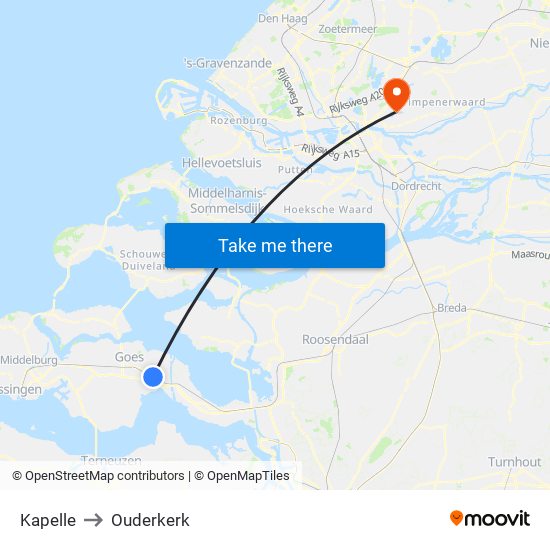 Kapelle to Ouderkerk map