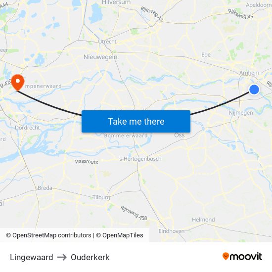 Lingewaard to Ouderkerk map