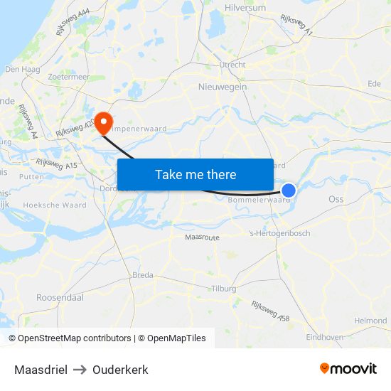 Maasdriel to Ouderkerk map