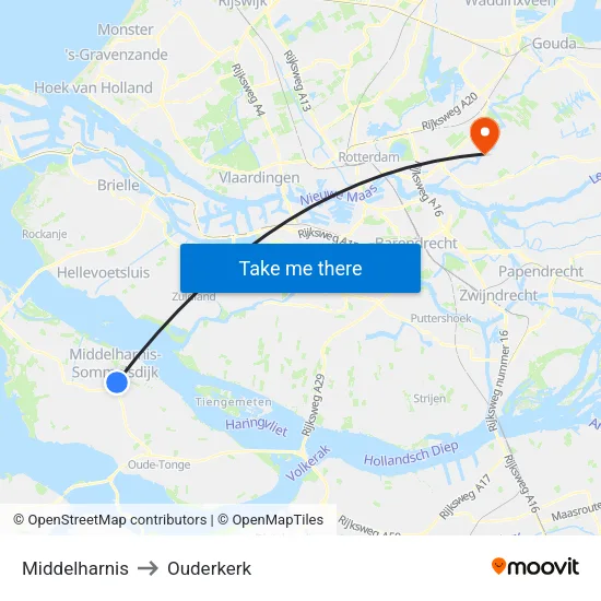 Middelharnis to Ouderkerk map