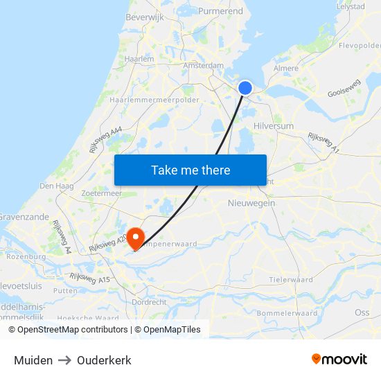 Muiden to Ouderkerk map