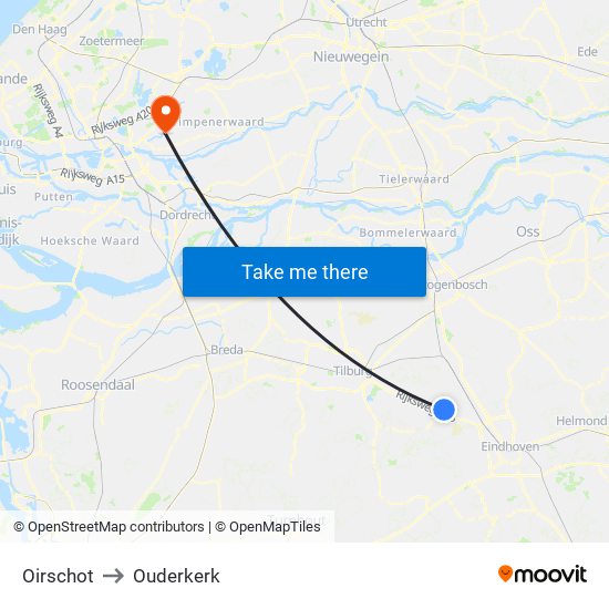Oirschot to Ouderkerk map