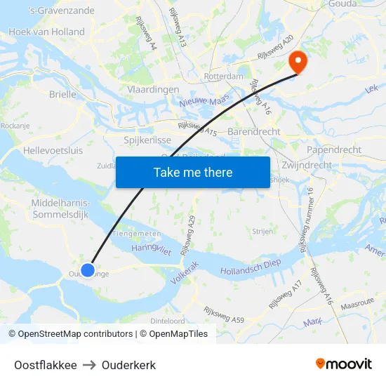 Oostflakkee to Ouderkerk map