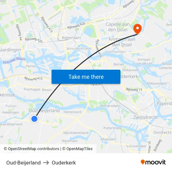 Oud-Beijerland to Ouderkerk map