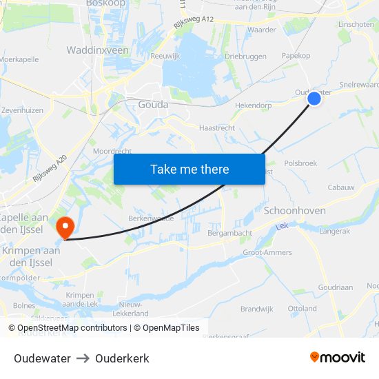 Oudewater to Ouderkerk map