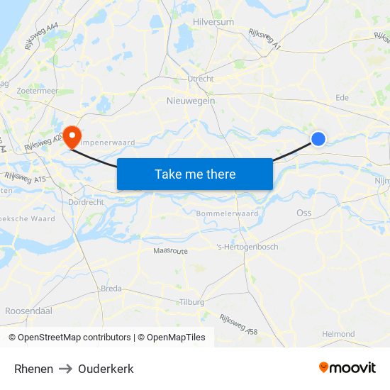 Rhenen to Ouderkerk map