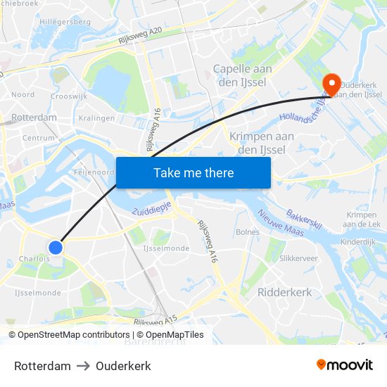 Rotterdam to Ouderkerk map