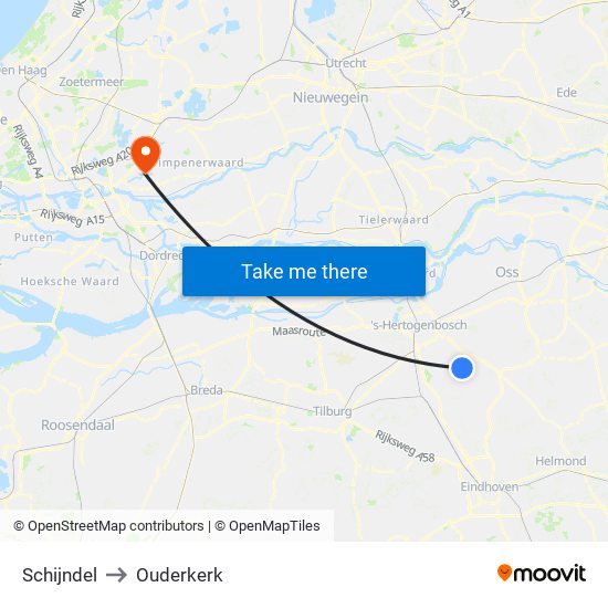 Schijndel to Ouderkerk map