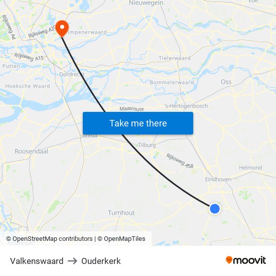 Valkenswaard to Ouderkerk map