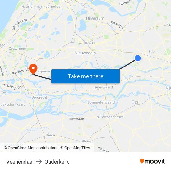 Veenendaal to Ouderkerk map