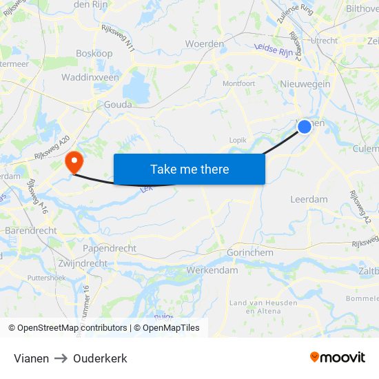 Vianen to Ouderkerk map