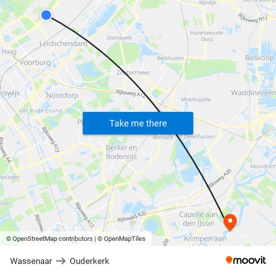 Wassenaar to Ouderkerk map