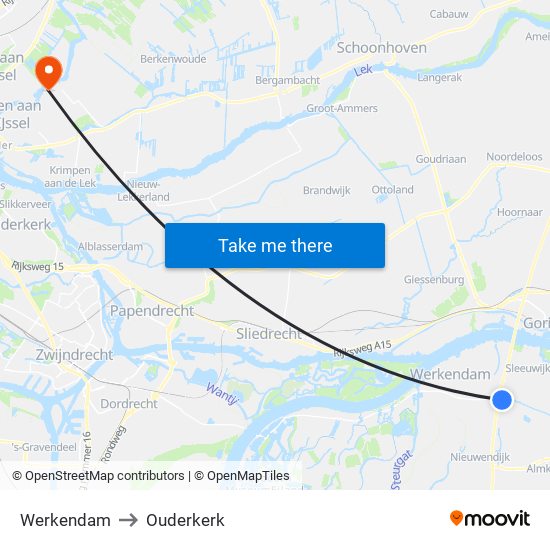 Werkendam to Ouderkerk map