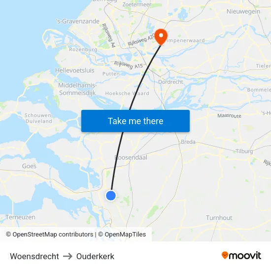 Woensdrecht to Ouderkerk map
