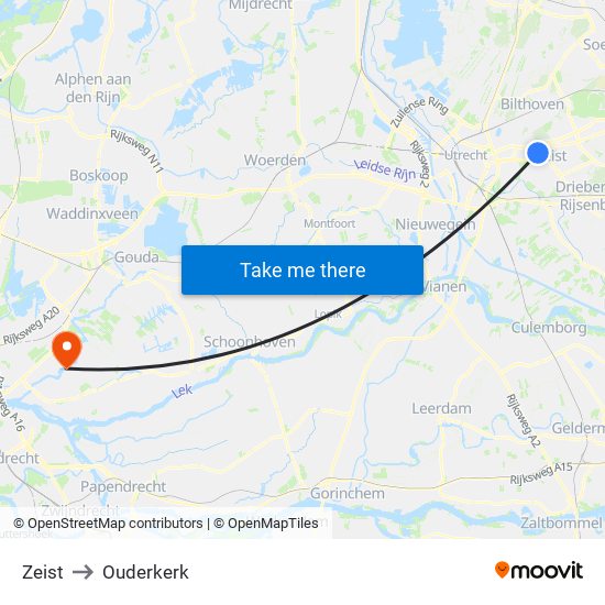 Zeist to Ouderkerk map